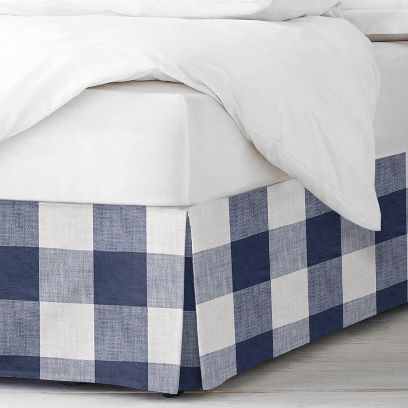 Walker Buffalo Reverse to Check Indigo/Ivory Cotton Bedskirt, King, 15"