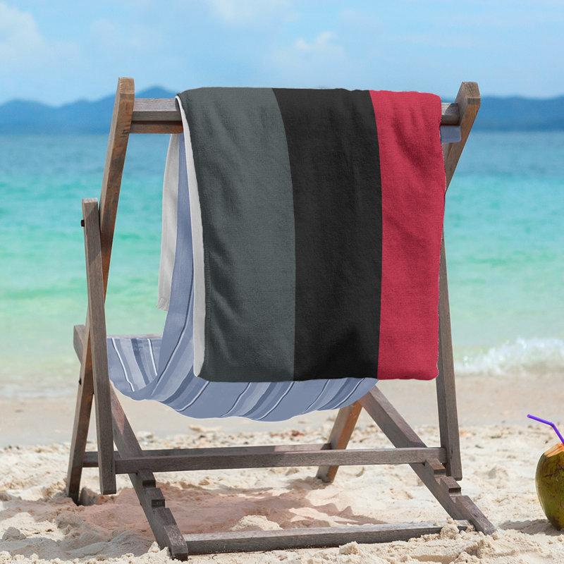 Lightweight Beach Towel, Poly/Cotton, Steel Gray/Black/Red