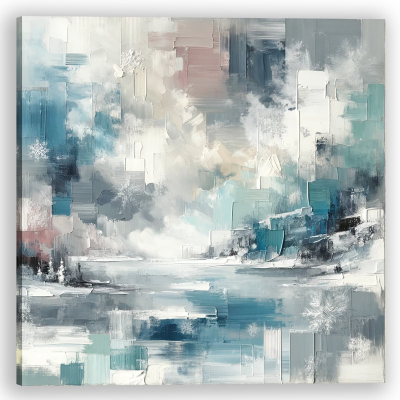 Art mural sur toile, "Refroidissements refroidis: empâtement abstrait au bord du lac", H 40 po x l 40 po x P 1,5 po
