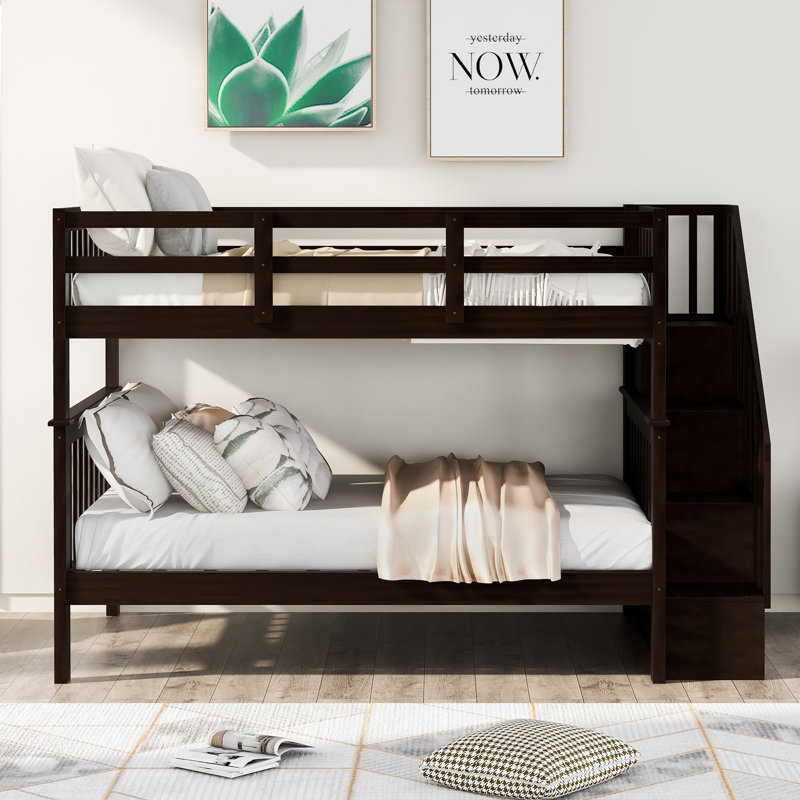 Lit superposé en escalier avec rangement et garde-corps pour chambre à coucher, dortoir, espresso
