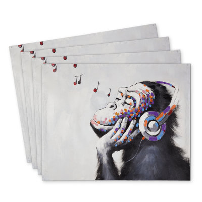 Monkey Listening Music Polyester Boltwood Set of 4 | Home Decor