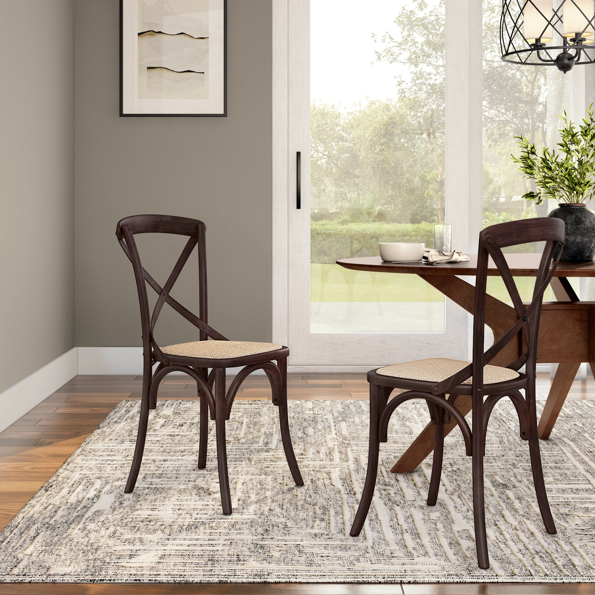 Camaran Solid Wood Cross Back Side Chair, Walnut