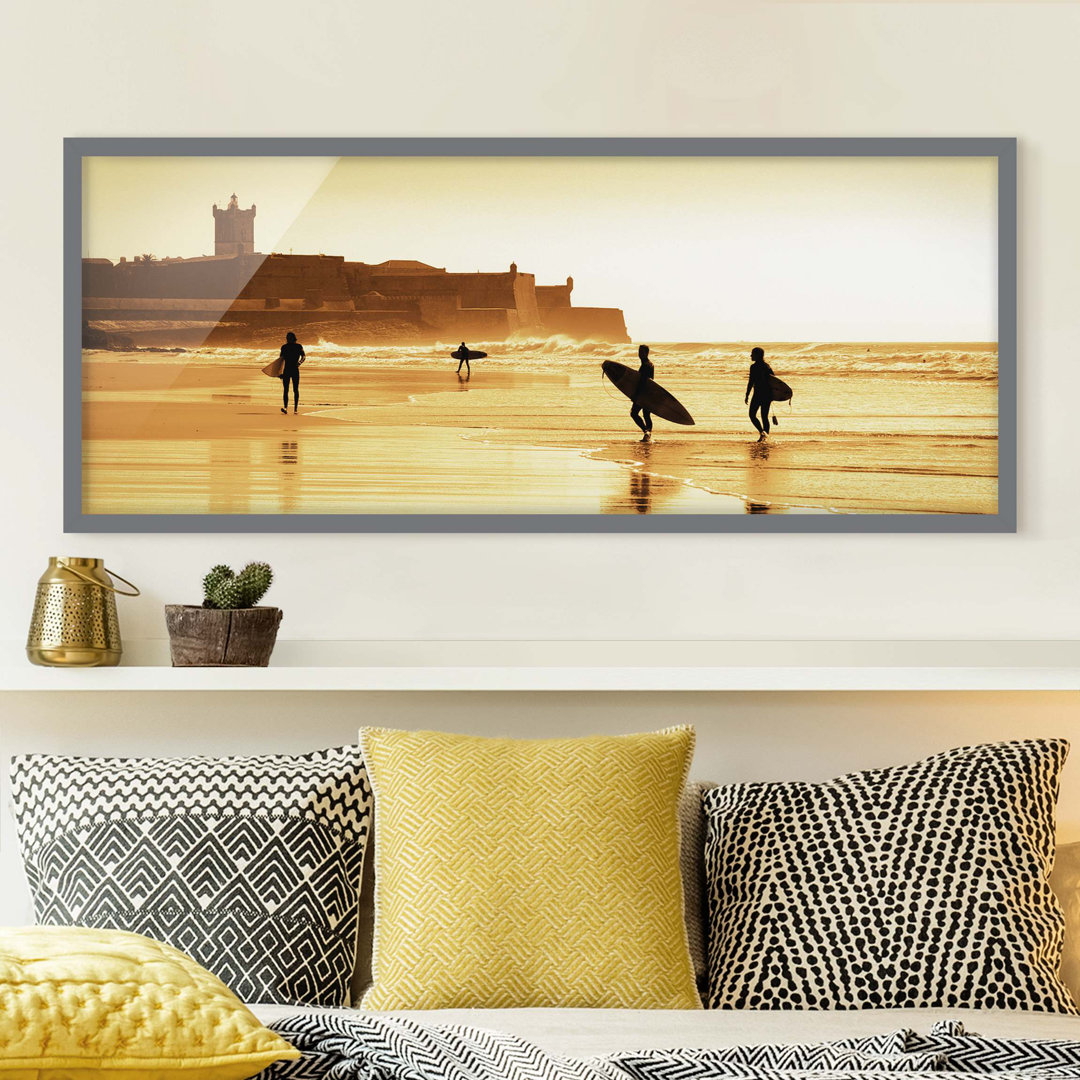 Bild mit Rahmen - Surfer Strand - Panorama Landschaft - A