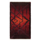 Vintage Swedish Rya Runner Rug, Bold Scandinavian Geometry In Red - Rug & Kilim