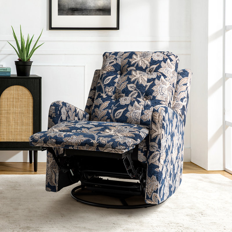Prescot 26.77" W Pocket Spring Tufted Manual Swivel Rocker Recliner, Navy Polyester Blend
