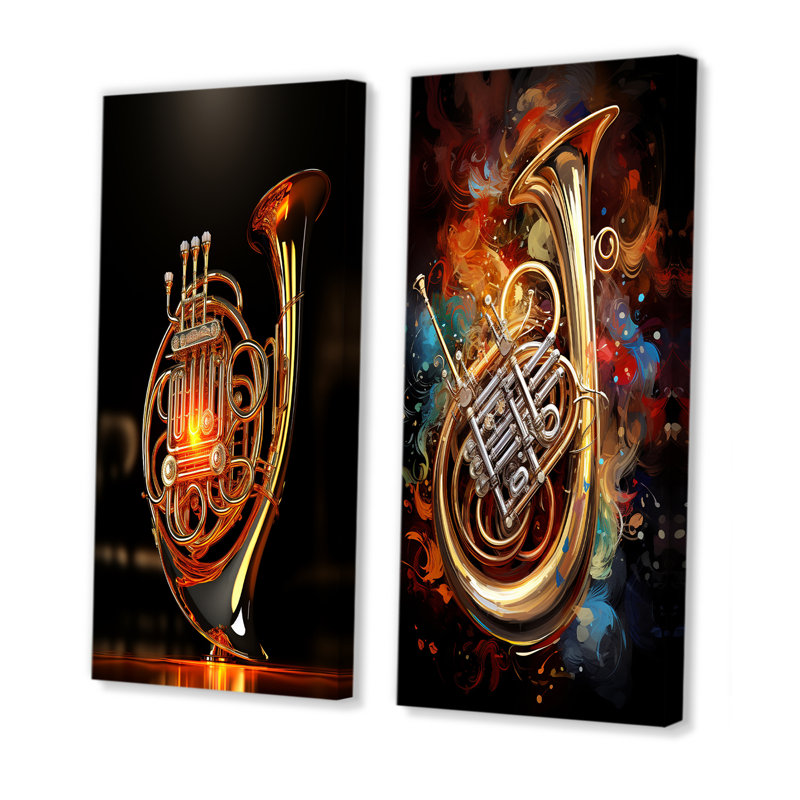 Cor français Flourish Lustrous - ensemble de 2 décorations murales musique, H 40 po x l 41 po, Toile tendue