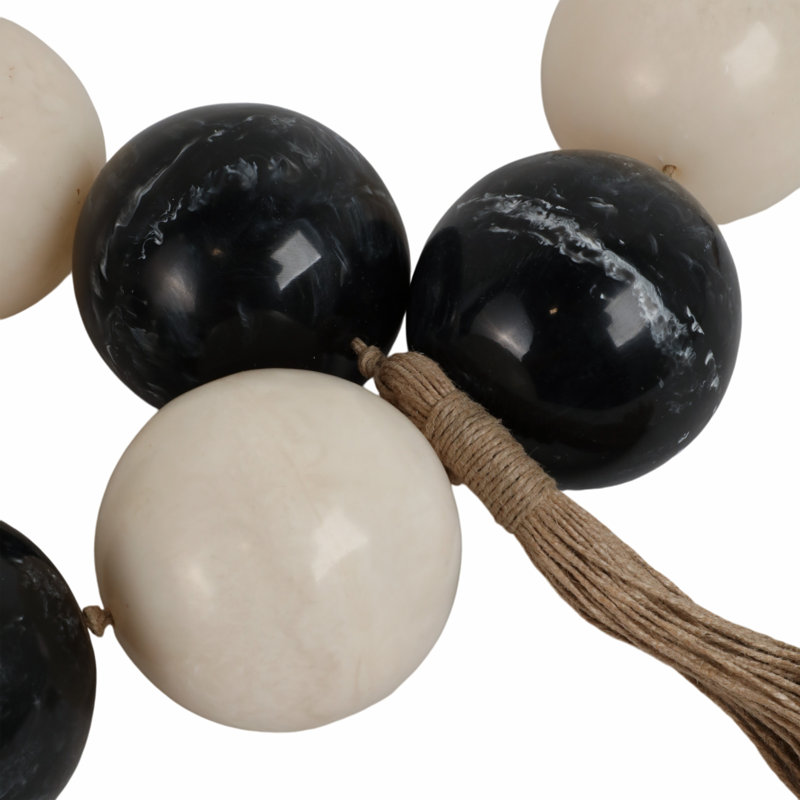 Perles tourbillonnantes décoratives avec pampilles pour la décoration intérieure - Guirlande côtière pour la décoration de bureau, de bureau et de salon - Blanc et noir