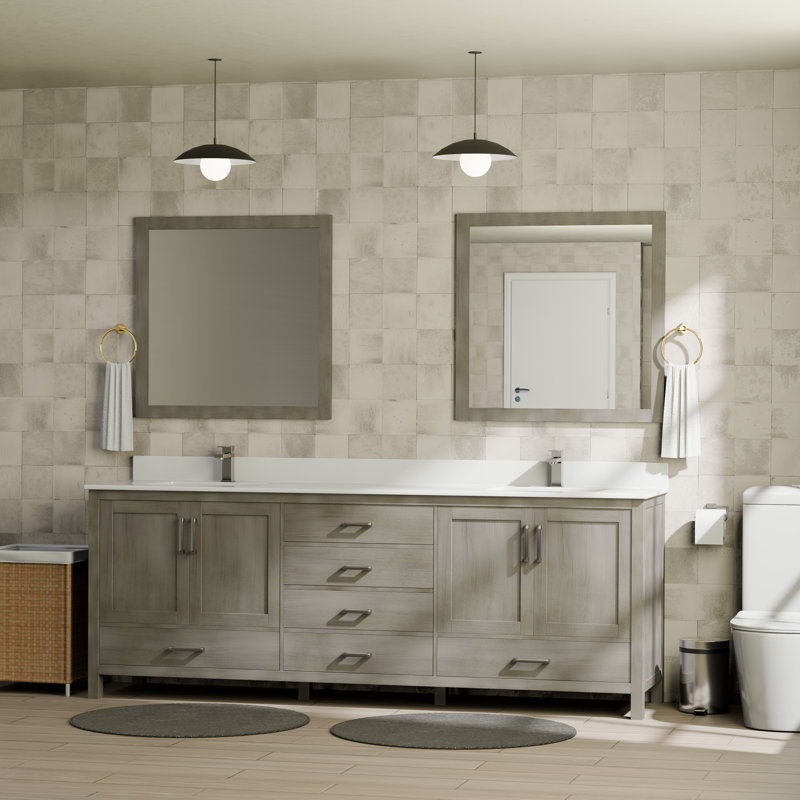 Jacques 80" Double Bathroom Vanity Set, Distressed Gray, White Cultured Marble