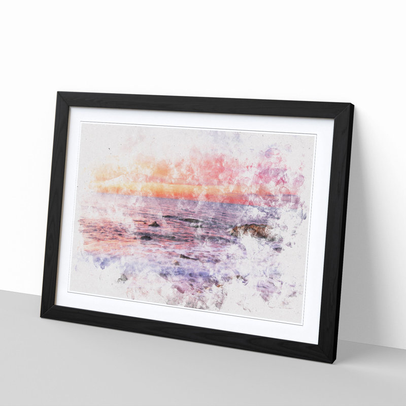 Beach in Spain Watercolour - Picture Frame Graphic Art Print, Black Framed, 36cm H x 48cm W x 2cm D