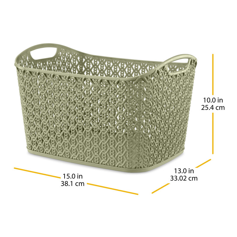 Whitmor Link Stitch Small Resin Form Shelf Tote - Flint Grey, Green, 10" H x 13" W x 15" D