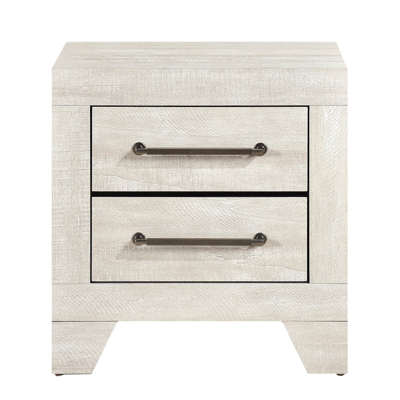 Contemporary Nightstand In Grey Oak With 2 Drawers And Silver - Tone Handles For Bedroom Decor