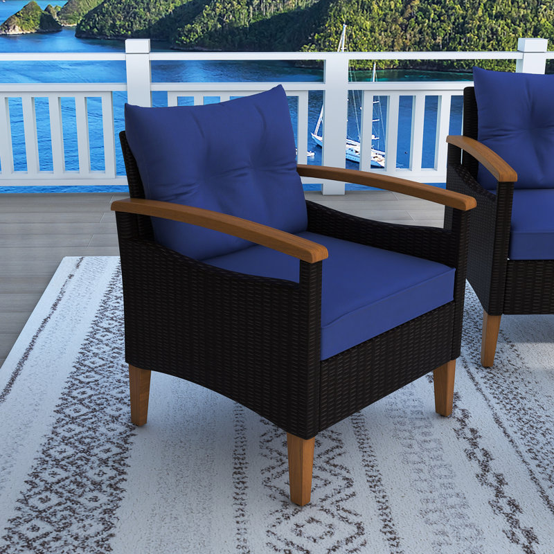 ENSEMBLE DE SIÈGE DE 4 PIÈCES EN PATIO DE PETIT DE PETIT RATTAN PETIT, Bleu