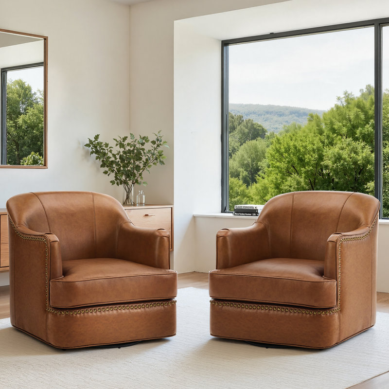 Fauteuils pivotants en cuir véritable Anselmo Fazio, Cognac