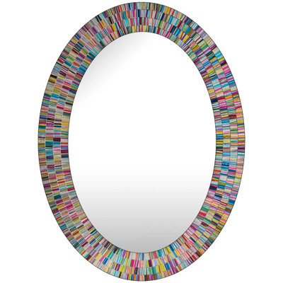 Tallarook Rainbow Glass Mosaic Wall Mirror, Decorative Wall Mirror, Multi Color Spectrum Wall Mountable, Framed Mirror