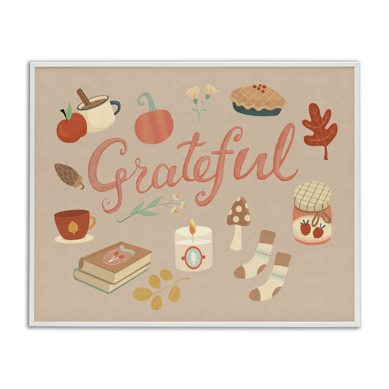  Grateful Cozy Fall Essentials Giclee Art by Laura Watson, H 16 po x l 20 po, Estampe numérique encadrée blanc bord de mer
