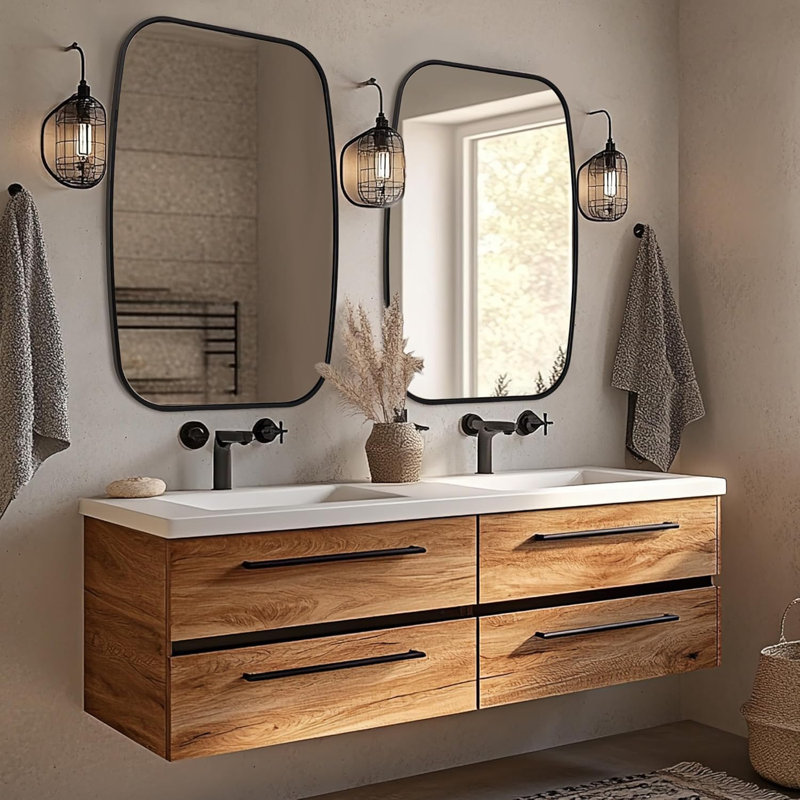Contemporary Oblong Bathroom Vanity Mirror | Stainless Steel Thick Frame, Matte Black, 36" x 24"