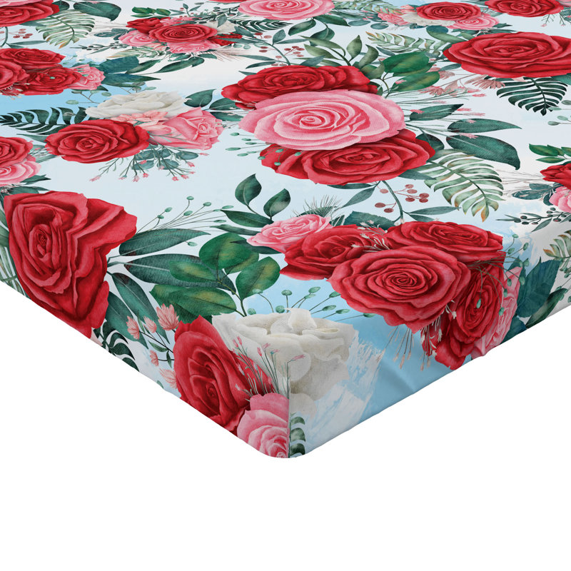 Drap-housse Ambesonne, Drap-housse de taille simple, Corail foncé, rose pastel / floral