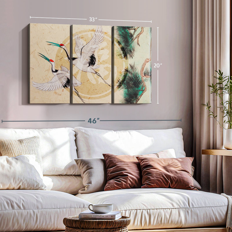 "Asian Cranes" sur toile, H 20 po x l 33 po x P 1,25 po