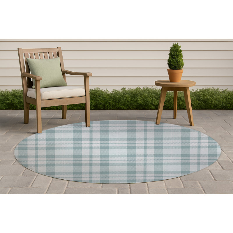 Gen Plaid Non-Slip Outdoor Rug, Round 5'