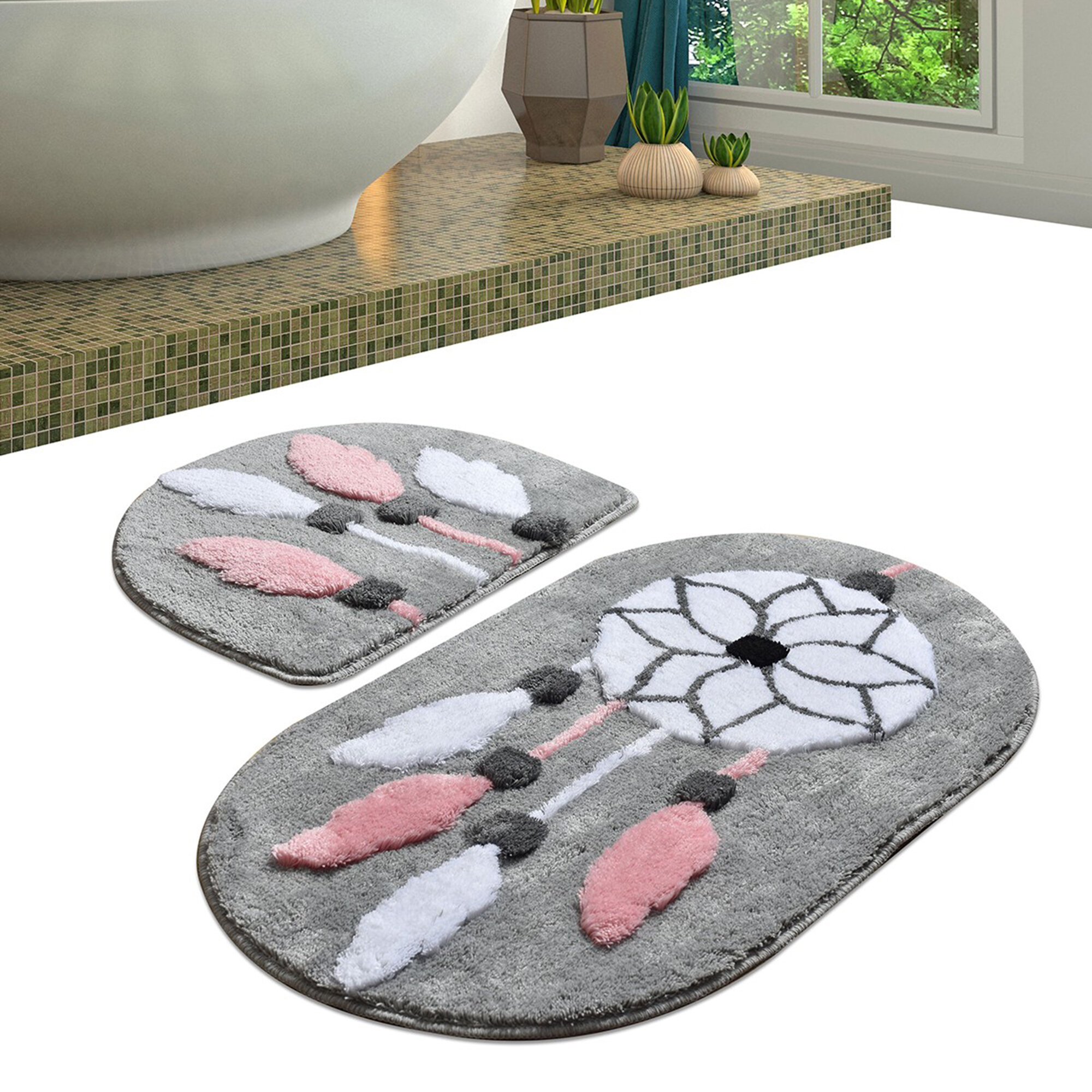 Saveion Bath Rug Set with Non-Slip Backing