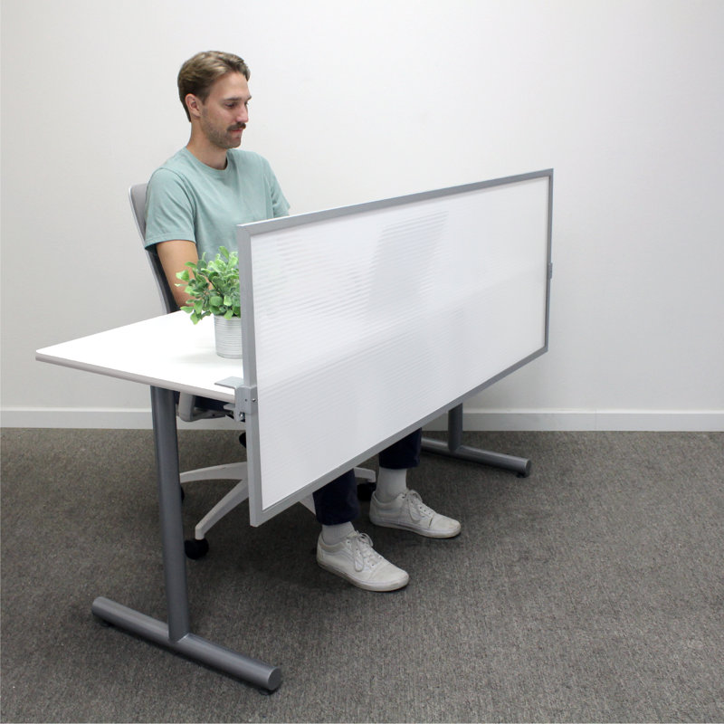 Panneau d'intimité à écran divisé en polycarbonate, Blanc, H 24 po x l 66 po x P 0,63 po, Aluminium
