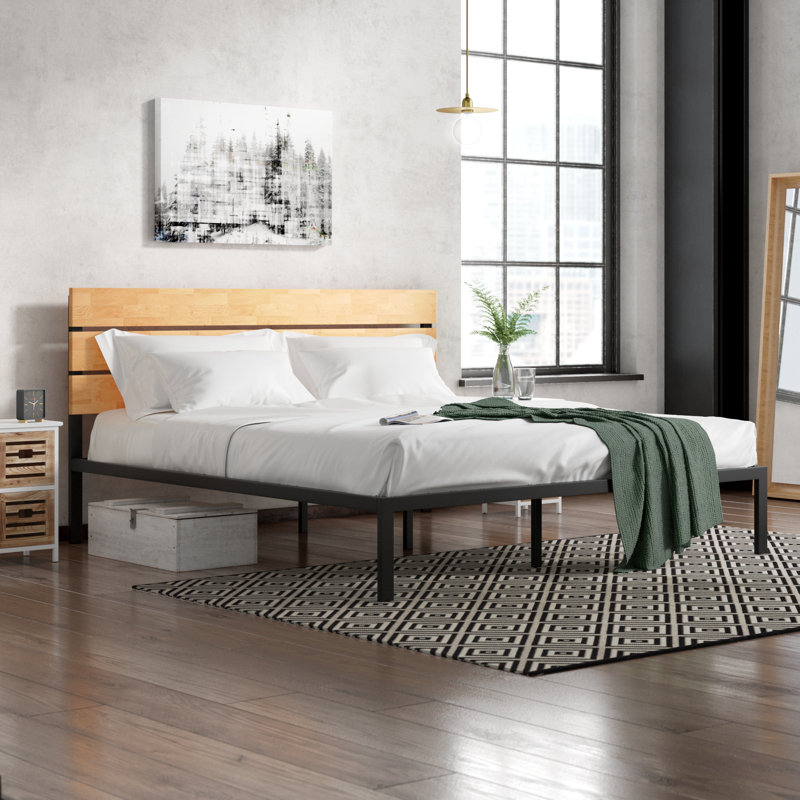 Eleanor Modern Metal Bed frame with Bamboo Headboard, Double (4'6)