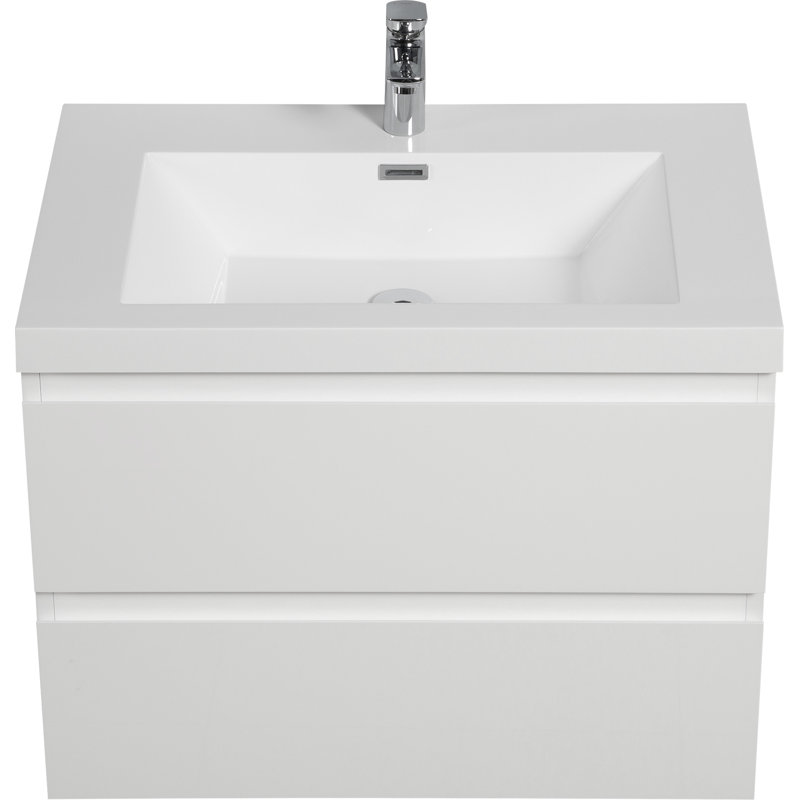 30" Floating Bathroom Vanity With Sink, White, White