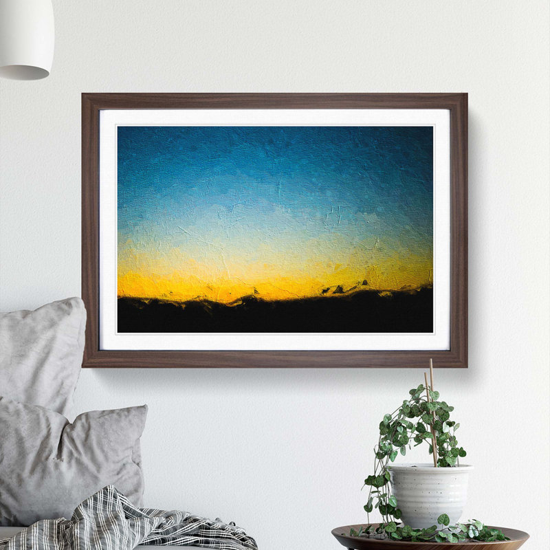 Sunset Behind the Mountain - Picture Frame Painting Print, 36cm H x 48cm W x 2cm D, Walnut Framed