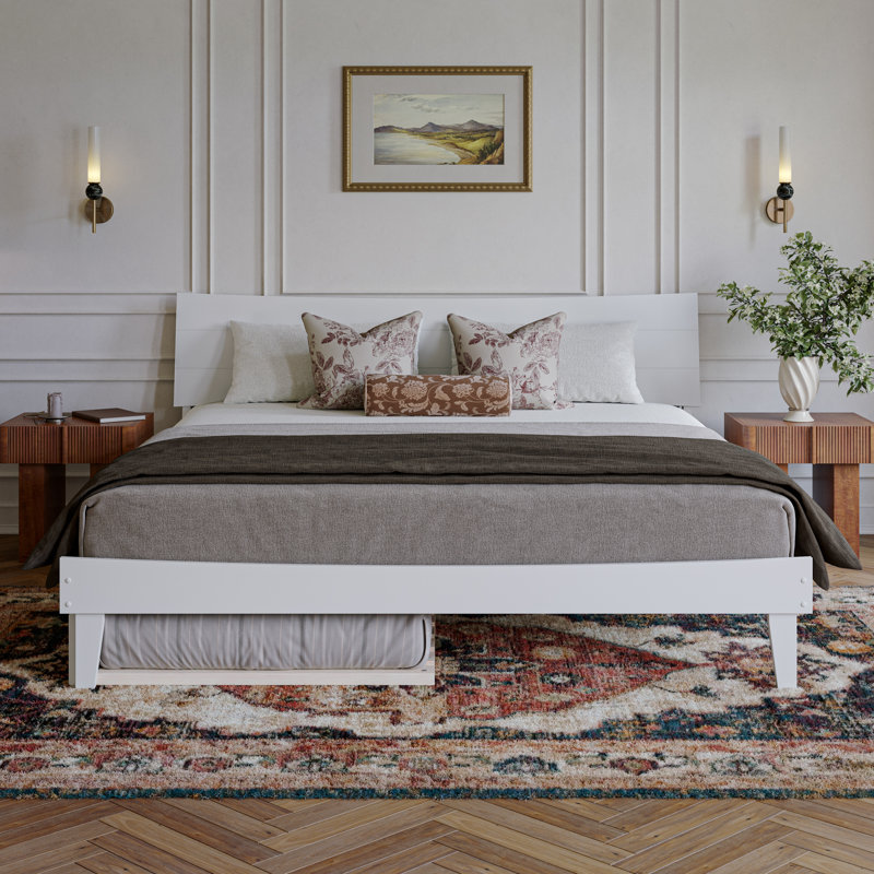 Phoenix Wood Platform Bed with Trundle, White, King