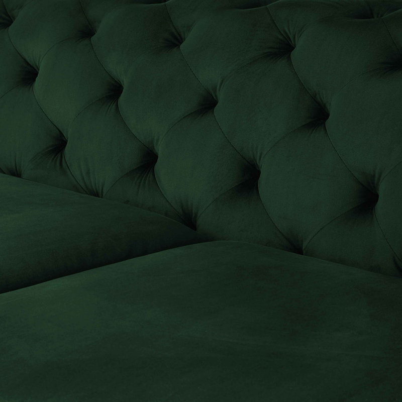 Ghaleb 237Cm Velvet Square Arms Sofa, Green Velvet, Gold