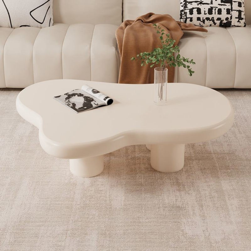 Table basse de luxe moderne française avec table basse en bois massif de 39,4 pouces, table d'appoint de salon, plateau de table épais de 3,15 pouces, couleur crème