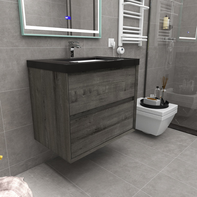 Ensemble de meuble-lavabo mural simple 30 po Corujo-Gunetsreiner Kody, Chêne fumé