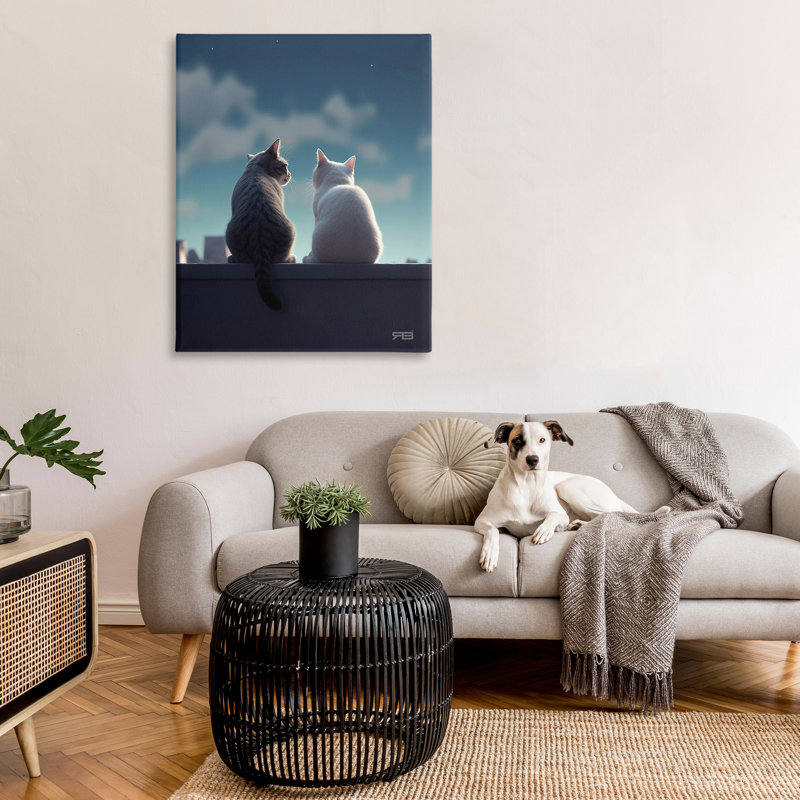 "Gazing Cat pair" par RB sur toile, H 48 po x l 36 po