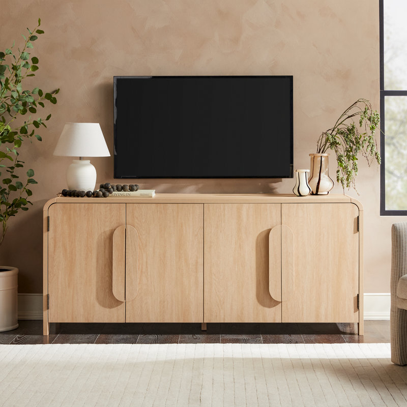 Sitarski Modern Sideboard with Rounded Edges, Coastal Oak,  30'' H x 70'' W x 20'' D