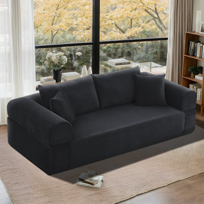 Modern 3-Seater Sofa with Deep Seat, No Assembly Required, Modern Corduroy Couch with 2 Pillows, Lazy Compression Sofa for Living Room Bedroom, Hybrid by Mercer41