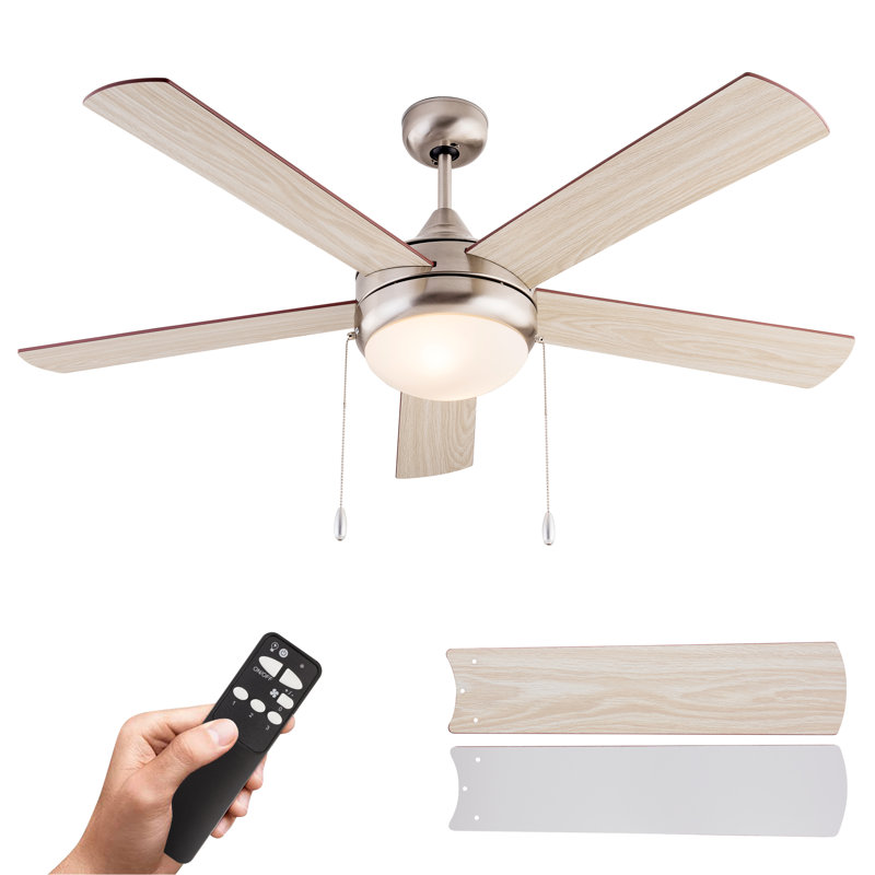 52 inch Ceiling Fans with Lights, Ceiling Fan for Bedroom Livingroom, Remote and Pull Chain Control, Walnut/Silver