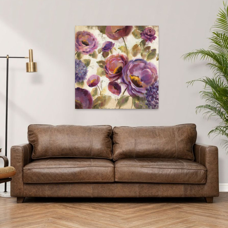 Garden Garden - fleur bleue et mauve avec art aubergine, H 36 po x l 36 po
