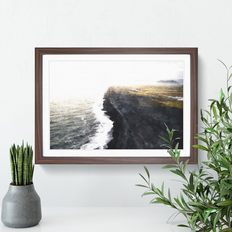 The Black Sand Beach in Iceland - Picture Frame Painting, Walnut Framed, 27cm H x 36cm W x 2cm D