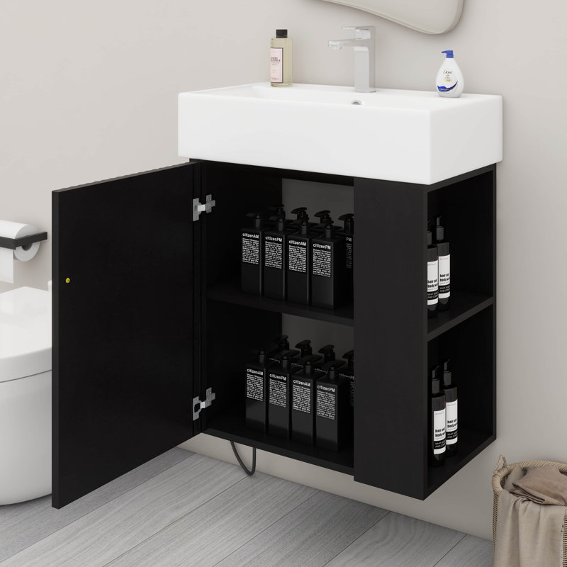 21.6" Floating Bathroom Vanity With Sink,  Right Side Open Storage, Black