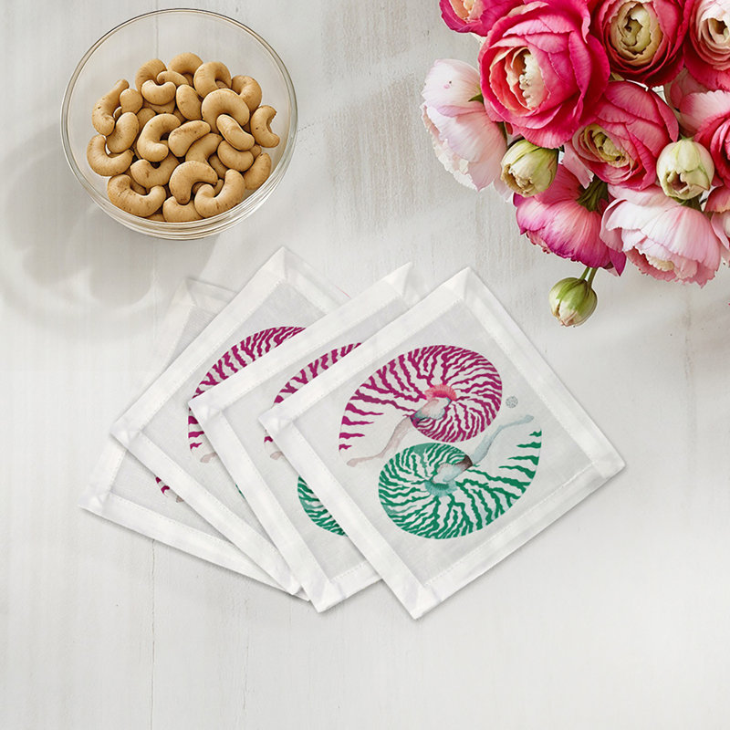Nautilus Palm Beach Cotton Sateen Cocktail Napkins, Palm Beach