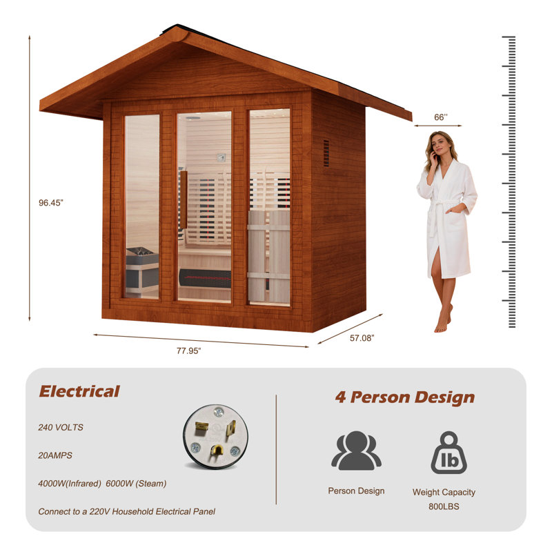 Sauna en cèdre rouge pour l'extérieur Smartmak® pour 2 personnes, expérience authentique de sauna à vapeur traditionnel
