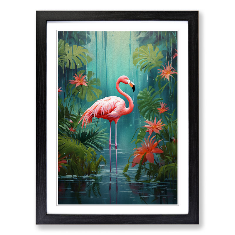 Flamingo Modern Art - Framed Print, 34cm H x 25cm W, Black Framed
