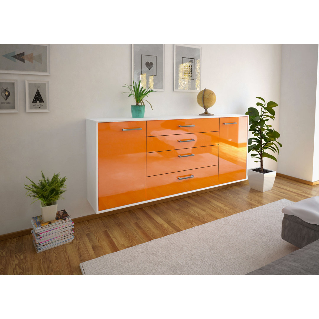 Sideboard Bridgeport, Farbe: Treibholz/Weiß, Fliegend/Metallgriffe, Größe: 180x79x35cm