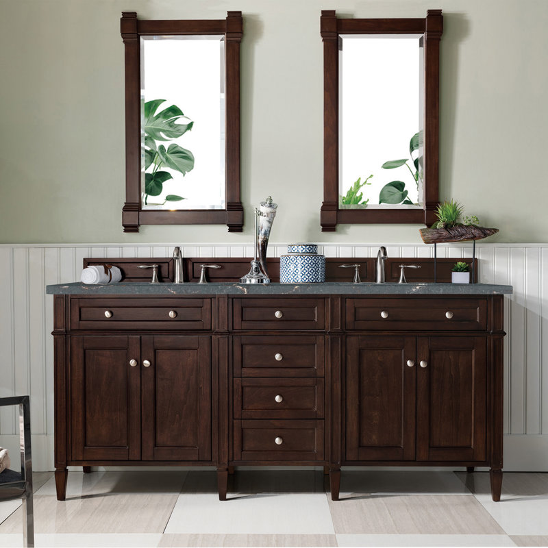 Brittany 72'' W Double Vanity, Parisien Bleu, Burnished Mahogany