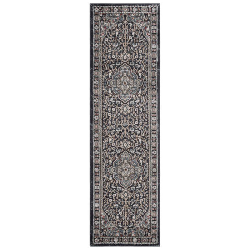Tapis performance oriental Klose, Tapis de couloir 2 pi 3 po x 12 pi, Teal/Black