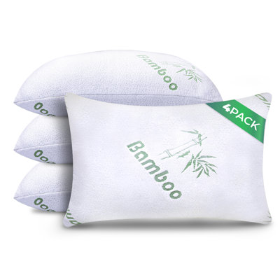 Memory Foam Bamboo Bed Pillows - 4 Pack Queen Size Cooling Pillows