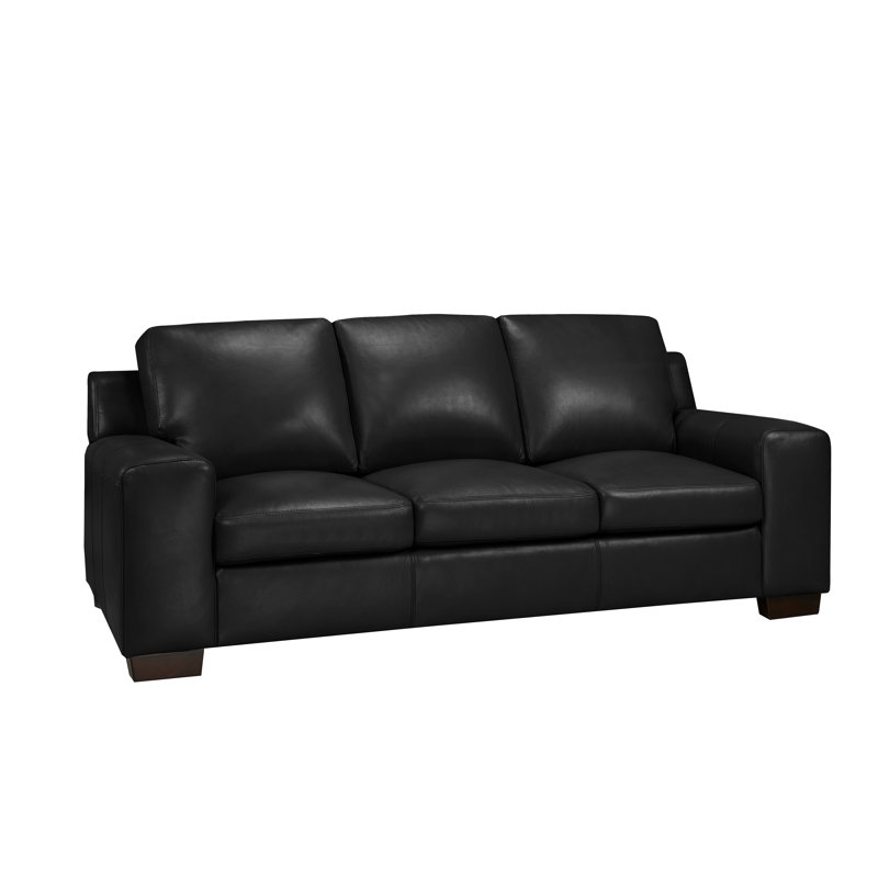 Canapé en cuir véritable 86 po Davontai, Cuir corbeau