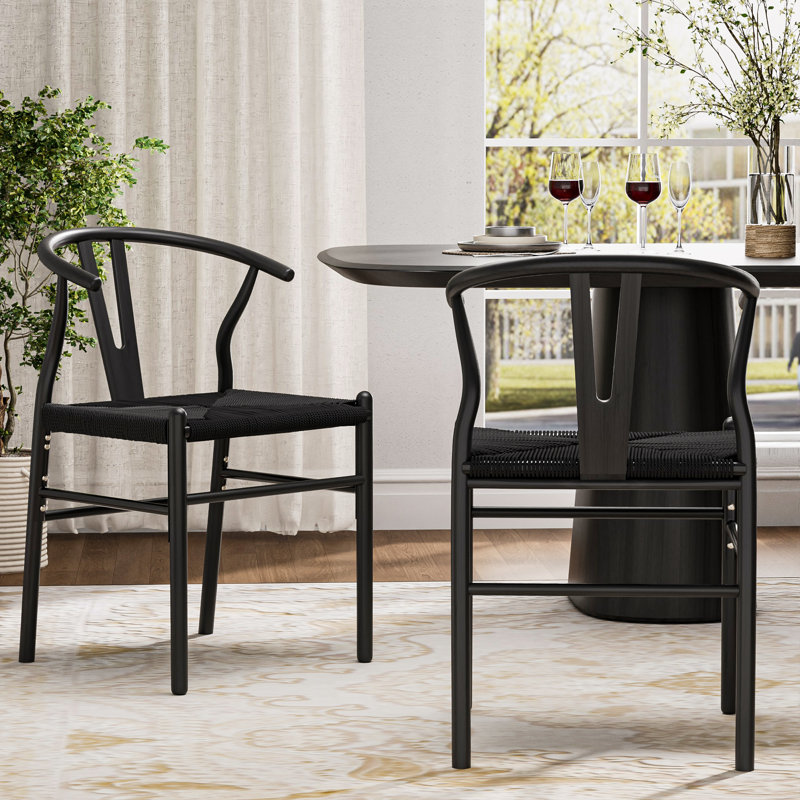 Wishbone Chair Solid Wood Y-Back Dining Chairs, Black/Black