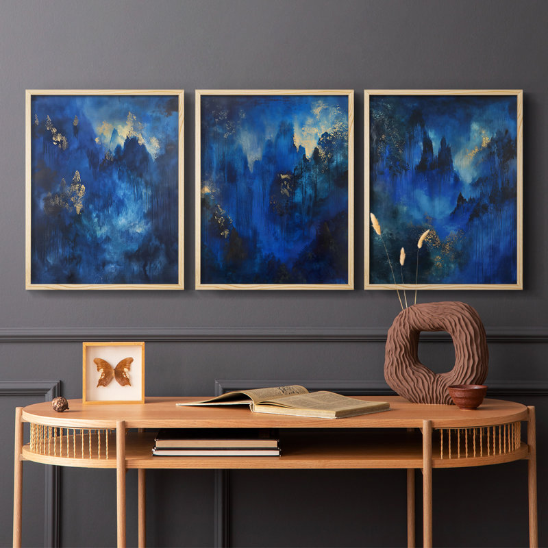 Abstrait, série III - Ensemble de 3 estampes numériques - Prêt à accrocher, Encadré naturel, H 14 po x l 11 po