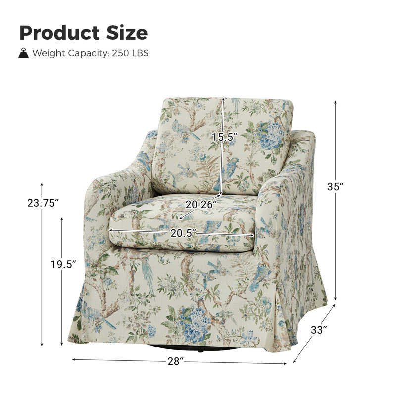 Asman Slipcovered Swivel Armchair, Floral Polyester Blend